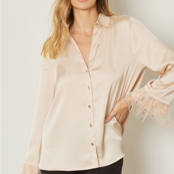 🌻🌻🌻ENTRO silk like top with faux feathers 🌻🌻🌻 - Picture 10 of 10